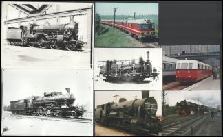 Vonatok, mozdonyok, különböző korokban készült különböző korú vasúti járművekről készített fotók 20x14 cm méretig. / Photos of different types of locomotives and railways from various eras