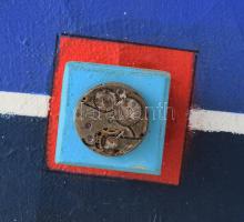 Joseph Kádár (1936-2019): Geometrikus kompozíció. Olaj, applikáció, vászon, jelezve jobbra lent, hát...