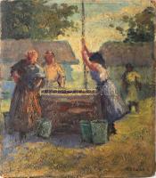 Kotász K. jelzéssel: Kútnál. Olaj, karton. Szélein kissé sérült. 35x31 cm