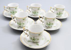 Hollóházi Scarbantia mintás 6 darab kávés csésze aljakkal. Jelzett, hibátlan, d: 13 cm