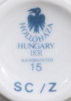 Hollóházi Scarbantia mintás 6 darab kávés csésze aljakkal. Jelzett, hibátlan, d: 13 cm