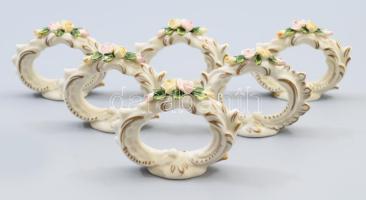 Rudolf Kammer 6 darabos plasztikus virág mintás szalvétagyűrű szett, kis sérüléssel, jelzett, m: 6,5 cm