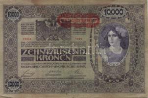Ausztria/Osztrák-Magyar Bank 1918. 10.000K csak német nyelvű, vízszintes piros "Deutschösterreich" fny-sal (4x) T:III,III/IV