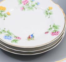 Hollóházi Hortenzia mintás szendvicses / süteményes szett, jelzett, hibátlan, h: 39 cm, d: 18 cm