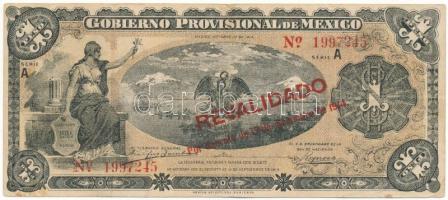Mexikó / Gobiernói Ideiglenes Kormány 1914. 1P piros "REVALIDADO" felülbélyegzéssel, "A 1997245" T:F,VG Mexico / Gobierno Provisional de México 1914. 1 Peso with red "REVALIDADO" overprint, "A 1997245" C:F,VG Krause P#S701