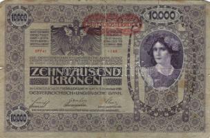 Ausztria/Osztrák-Magyar Bank 1918. 10.000K csak német nyelvű, vízszintes piros "Deutschösterreich" fny-sal (4x) T:III,III/IV