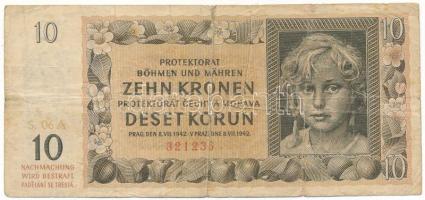 Német Harmadik Birodalom / Cseh-Morva Protektorátus 1942. 10K "S.06A 312233" T:VG, középső hajtásnál kis szakadások German Third Empire / Protectorate of Bohemia and Moravia 1942. 10 Korun "S.06A 312233" C:VG, small tears at the middle-cross Krause P#8