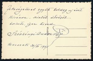 1941 gróf Széchenyi Andor Pál (1864-1943) a Parlament felsőházának tagja autográf sorai saját marcali kastélyukat ábrázoló lapon