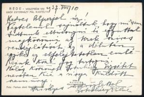 ca 1940 Esterházy Pálné ? autográf kézírása rédei kastélyukat ábrázoló képeslapon
