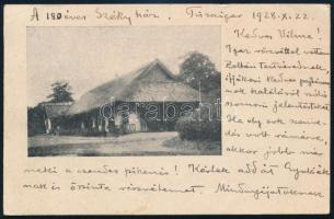 1928 Széky István (1862-1944): tanár, turistaíró. autográf kézírása tiszaigari kúriájukat ábrázoló képeslapon