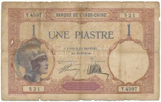 Francia Indokína 1921-1926. 1P "Y.4597 521" T:VG, pici anyaghiányok (lyukak) French Indochine 1921-1926. 1 Piastre "Y.4597 521" C:VG, tiny missing materials (holes) Krause P#48a