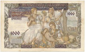 Szerbia / Német megszállás 1941. 1000D felülbélyegzett ideiglenes kiadás "I.0095 334" T:F,...