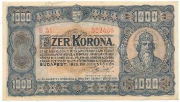 1923. 1000K "B 60 608358", nyomdahely-jelölés nélkül T:XF kis gyűrődések Adamo K37