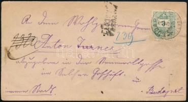 1878 Ajánlott helyi levél 3kr + hátoldali 5kr bérmentesítéssel, "BUDAPEST / DÉLUTÁN"