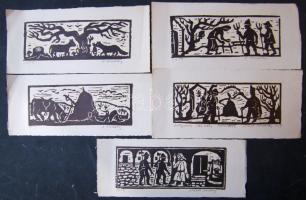1952-1959 Ernest Zmeták (1919-2004) 7db szignált linómetszete (képméret: 19x7cm)