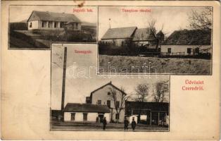 1909 Cered, Czered; Jegyzői lak, templom részlet, szeszgyár. Fogyasztási Szövetkezet kiadása (fl)