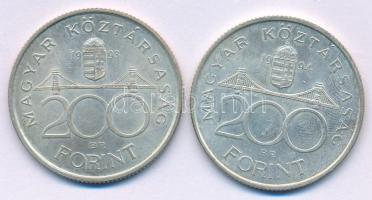1993. 200Ft Ag "MNB" + 1994. 200Ft Ag "Deák" T:AU,XF kis patina Adamo F13, F13.1