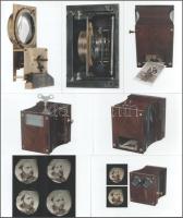 1870 Grimatiscope készülék, amelyet egy belső torzító lencsével szereltek fel, így a normál portréképekről véletlenszerűen előállított "grimasz" képeket láthat a készüléket használó néző, 7 db modern nagyítás, jelzés nélkül, 10x15 cm