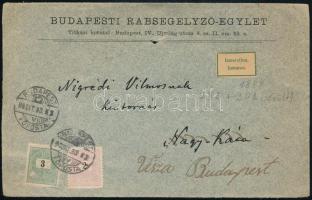 1898 Budapesti Rabsegélyző Egylet levele 2kr + 3kr bérmentesítéssel, Ismeretlen." jelzéssel visszaküldve, "BUDAPEST / FŐPOSTA"