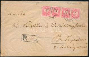 ~1883 Ajánlott ügyvédi levél 4 x 5kr bérmentesítéssel, "CZEGLÉD / VÁROS" - Budapest