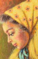 Jelzés nélkül: Menyecske népviseletben. Olaj, vászon, dekoratív fakeretben. 60x50 cm