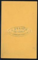 cca 1870 Fiatal hölgy portréja, vizitkártya Straub József pesti (Soroksári út 5.) műterméből, 10,5x6...
