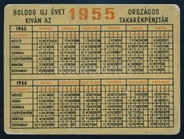 1955 ,,Ez az igazi szerencse...", Országos Takarékpénztár (OTP) fém kártyanaptár, 9,5x7 cm