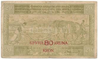 Jugoszlávia / Szerb-Horvát-Szlovén Királyság 1919. 20D "80K" felülbélyegzéssel, "0072...