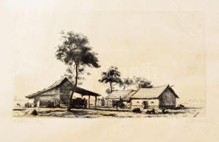 Boldizsár István (1897-1984): Kocsiszín. Rézkarc, papír, jelzett, számozott (36/100), lap széle kissé foltos, 19×34,5 cm