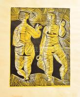 Konecsni Zsizsi (1911-2000): Asszonyok. Linómetszet, papír, jelzett, lap széle kissé foltos, 33,5×25 cm