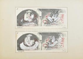 Sinkó István (1951-): Várakozók, magányosok (erotikus kép). Vegyes technika, nyomat, papír, jelzett, paszpartuban, 31×36 cm