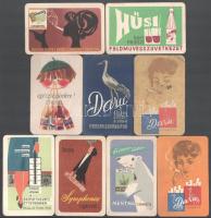 1960-1965 Cigaretta, étel-ital témájú kártyanaptárak, 9 db, változó állapotban