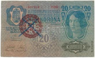 1913. 20K "1156 967299" II. kiadás áthúzott, hamis piros "MAGYARORSZÁG" felülbélyegzéssel T:F,VG Adamo K18B