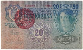 1913. 20K "1103 035347", II. kiadás, piros "MAGYARORSZÁG" felülbélyegzéssel T:F, szép papír Adamo K18B