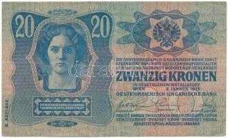 1913. 20K "1103 035347", II. kiadás, piros "MAGYARORSZÁG" felülbélyegzéssel T:F,...