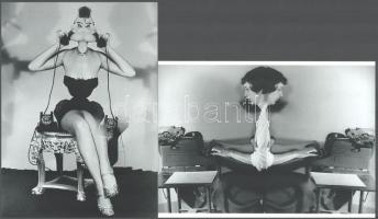 cca 1950 Weegee - korábban Arthur (Usher) Fellig - (1899-1968) amerikai fotográfus tükrös trükkfelvételei (Az ideális titkárnő egyszerre két dolgot is elintéz), 2 db jelzés nélküli modern nagyítás, 15x21 cm és 21x15 cm