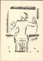 Molnár-C. Pál (1894-1981) ofszetnyomata egy telefonközpontos hölgyről 29,5 x 21cm-es méretben