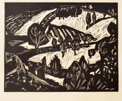 Papp Albert (1938-2015): Téli táj. Linómetszet, papír, jelzett, 16x20 cm