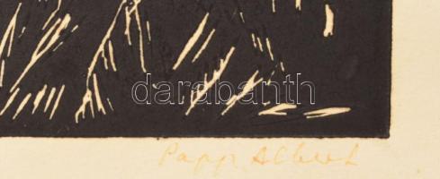 Papp Albert (1938-2015): Téli táj. Linómetszet, papír, jelzett, 16x20 cm