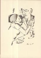 Molnár-C. Pál (1894-1981) ofszetnyomata egy szerelmes párról 29,5 x 21cm-es méretben