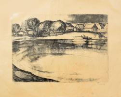 Kovács Imre (1944-): Sziget. Rézkarc, papír, jelzett, néhány apró folttal, 20,5×34 cm