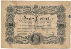 1848. 100Ft "Kossuth bankó", "NJ. 11489" T:VG, pici szakadások, tintafolt Adamo G114