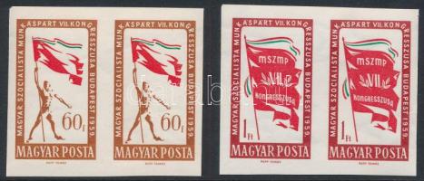 1959 MSZMP vágott párok (ráncok, 1Ft kis szakadás) / Mi 1640-1641 imperforate pairs (creases, 1Ft small torn)