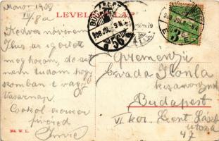 1908 Monor, Kossuth tér a két templommal. W.L. 384. (fl)