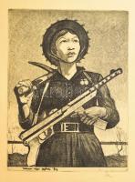 Ék Sándor (1902-1975): Vietnam népe győzni fog. Aquatinta, rézkarc, papír, jelzett, kartonra kasírozva, lap széle kissé foltos, 30x22 cm