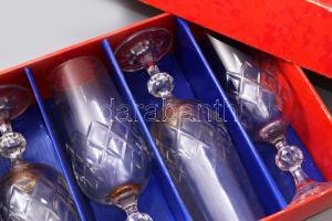 Bohemia kristály pezsgőspohár garnitúra, 6 darab, jelzett, hibátlan, dobozában, m: 17 cm
