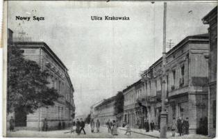 1915 Nowy Sacz, Neu Sandez, Újszandec; Ulica Krakowska / Krakauer Gasse / street, shops (EK)