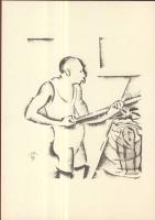 Molnár-C. Pál (1894-1981) ofszetnyomata egy kőművesről 29,5 x 21cm-es méretben
