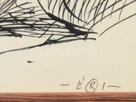 Éri Jenő Tamás (1958-): Jelenet (cím nélkül). Tus, papír, jelzett, üvegezett fakeretben. 16x18 cm