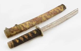 Katana replika kard hüvelyében, kopással, h: 46 cm